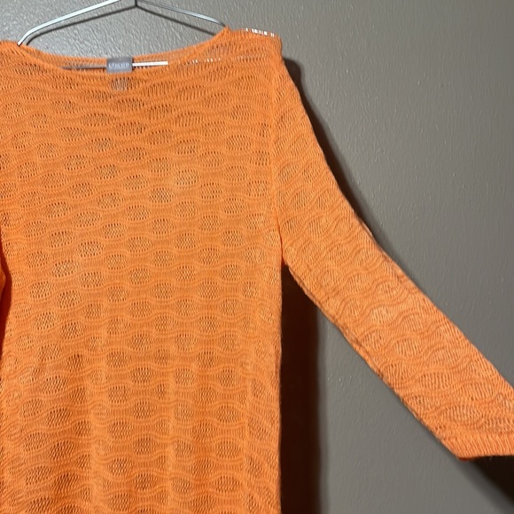 Chico’s - light orange wavy open weave 3/4 sleeve sweater w/ gathered tie sides - Picture 5 of 11